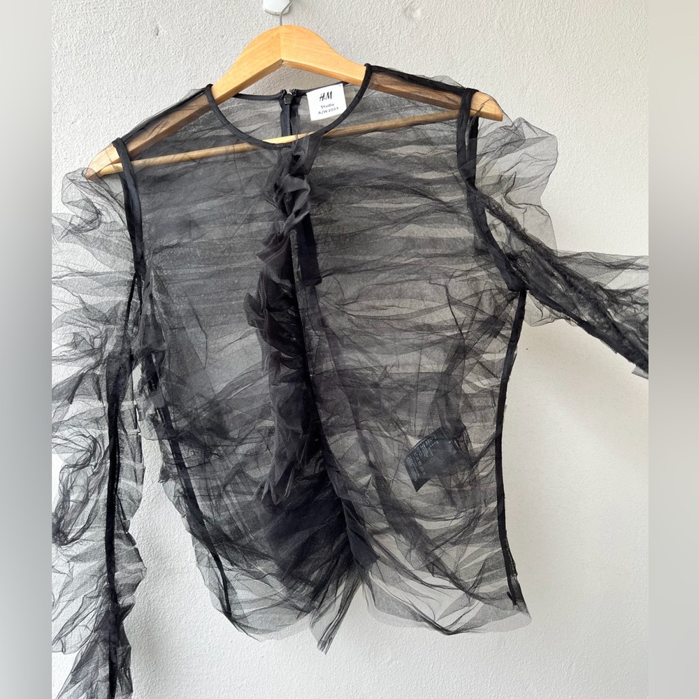 H&M Black Sheer Ruffle Blouse - Picture 7 of 16